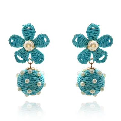 Michael Nash Jewelry Women's Blue Turquoise Rattan Floral Earrings With Pearl Studded Drops
