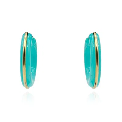 Michael Nash Jewelry Women's Blue Turquoise Resin Hoop Earrings With Gold Stripe