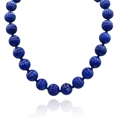 Michael Nash Jewelry Women's Blue Vicenza Sapphire Resin Carved Seventeen And Half Inches Melon Bead Necklace