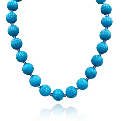 Michael Nash Jewelry Women's Blue Vicenza Turquoise Carved Sixteen Inch Melon Bead Necklace