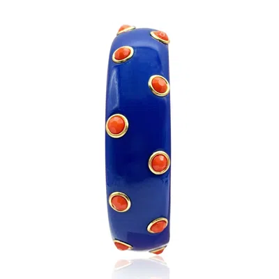 Michael Nash Jewelry Women's Blue / Yellow / Orange Navy Resin Bangle With Coral Glass Stones In Gold-plated Brass Settin