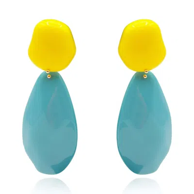 Michael Nash Jewelry Women's Blue / Yellow / Orange Yellow And Turquoise Pebble Resin Earrings In Multi