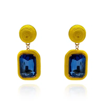 Michael Nash Jewelry Women's Blue / Yellow Yellow Silk-wrapped Light Sapphire Glass Stone Earrings In Multi