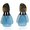 Michael Nash Jewelry Women's Brown / Blue Tortoise Resin Top Earrings With Teal Blue Drops