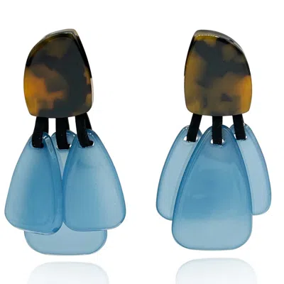 Michael Nash Jewelry Women's Brown / Blue Tortoise Resin Top Earrings With Teal Blue Drops