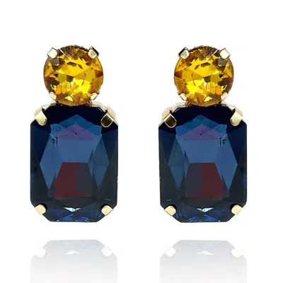 Michael Nash Jewelry Women's Brown / Gold / Blue Sapphire Crystal Ocatgon And Topaz Round Stone Drop Earrings In Multi