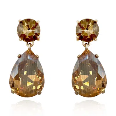 Michael Nash Jewelry Women's Brown / Gold Champagne Crystal Drop Clip On Earrings In Brass With Gold Plating In Multi