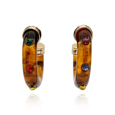 Michael Nash Jewelry Women's Brown / Gold Studded Tortoise Hoop Earring