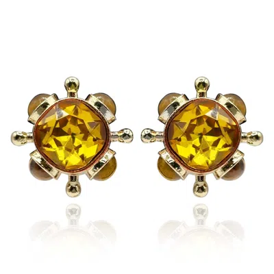 Michael Nash Jewelry Women's Brown / Gold Topaz And Tigereye Sputnik Clip On Earrings In Multi