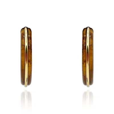Michael Nash Jewelry Women's Brown / Gold Tortoise Resin Hoop Earrings With Gold Stripe In Multi