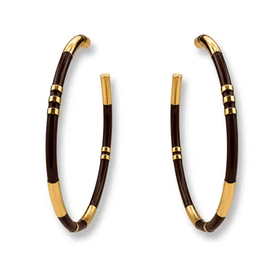 Michael Nash Jewelry Women's Brown Mallory Chocolate And Gold Stripe Hoop Earrings