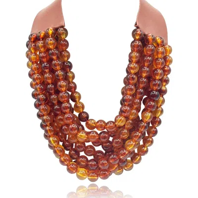 Michael Nash Jewelry Women's Brown Multi-strand Tortoise Resin Necklace With Vegan Adjustable Clasp