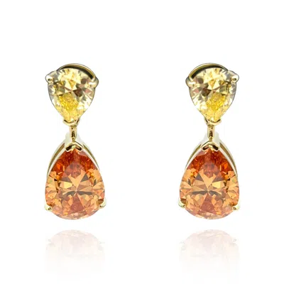Michael Nash Jewelry Women's Brown / Neutrals Canary And Brown Diamond Cubic Zirconia Pear Shaped Drop Earrings In Sterli