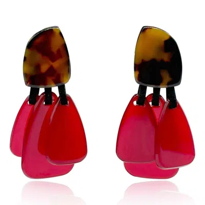 Michael Nash Jewelry Women's Brown / Red Tortoise Resin Top Earrings With Ruby Drops