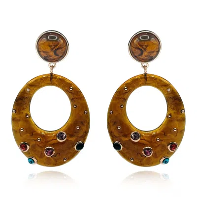 Michael Nash Jewelry Women's Brown Studded Tortoise Resin Large Hoop Earrings