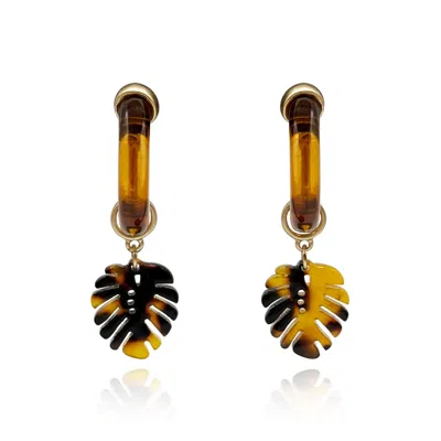 Michael Nash Jewelry Women's Brown Tortoise Resin Hoop Earring With Hanging Leaf