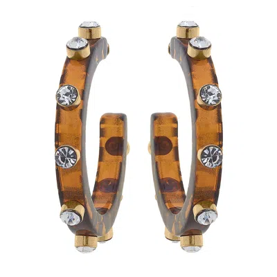 Michael Nash Jewelry Women's Brown Tortoise Resin Hoop Earrings With Crystal Accents