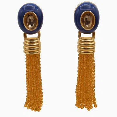 Michael Nash Jewelry Women's Brown / Yellow / Blue Grace Lapis Resin Earrings With Topaz Faceted Glass Removable Drop In Burgundy