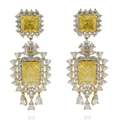 Michael Nash Jewelry Women's Canary And Crystal Clip On Drop Earrings In Gold Plated Brass Setting