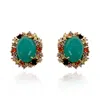 Michael Nash Jewelry Women's Clip On Earrings With Green Jade Glass And Multi-color Crystal In Green