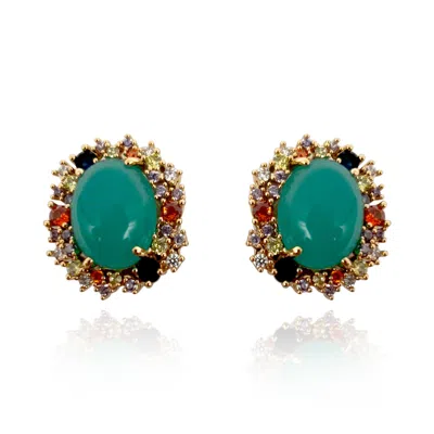 Michael Nash Jewelry Women's Clip On Earrings With Green Jade Glass And Multi-color Crystal