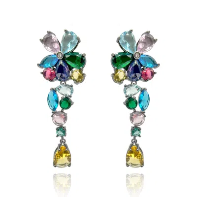 Michael Nash Jewelry Women's Clip-on Multicolor Faceted Flower Drop Earrings In Blue
