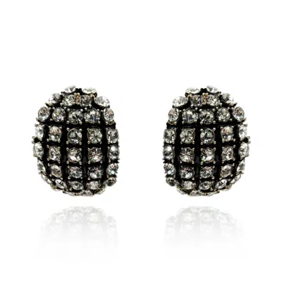 Michael Nash Jewelry Women's Elsa Black Enamel & Crystal Scalloped Button Clip Earrings