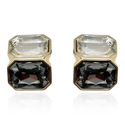 Michael Nash Jewelry Women's Gold / Black Crystal And Black Diamond  Double Stone Clip Earrings In Multi