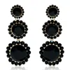 Michael Nash Jewelry Women's Gold / Black Triple Round Crystal Jet Drop Earrings Surrounded By Round Jet Stones