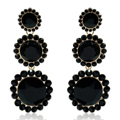 Michael Nash Jewelry Women's Gold / Black Triple Round Crystal Jet Drop Earrings Surrounded By Round Jet Stones In Multi