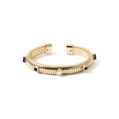 Michael Nash Jewelry Women's Gold / Black / White Gold Plated Cobra Bracelet With Mother Of Pearl And Black Glass In Multi