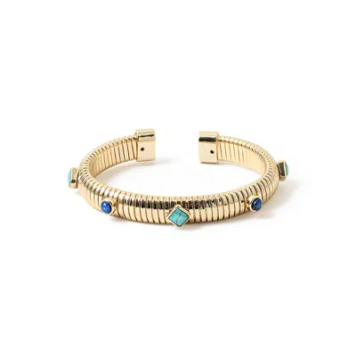 Michael Nash Jewelry Women's Gold / Blue Gold Plated Cobra Bracelet With Turquoise And Lapis In Multi