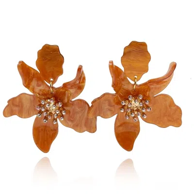 Michael Nash Jewelry Women's Gold / Brown Caramel Floral Resin Drop Earrings