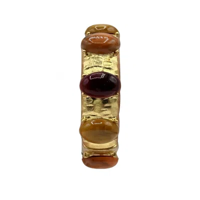 Michael Nash Jewelry Women's Gold / Brown / Neutrals Flora Multi Stone Carnelian And Amber Resin Stone Bangle