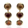 Michael Nash Jewelry Women's Gold / Brown / Neutrals Flora Three Stone Carnelian & Amber Resin Pierced Earrings In Multi