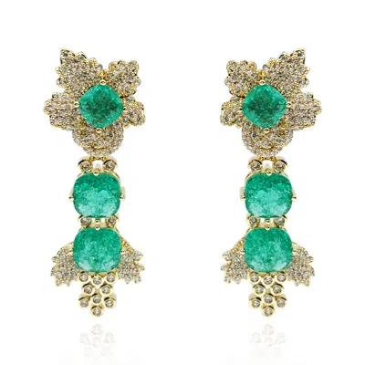 Michael Nash Jewelry Women's Gold / Green Gold Plated Clip On Drop Earrings With Emerald And Crystal In Multi