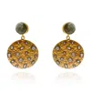 Michael Nash Jewelry Women's Gold / Grey Gold Plated Brass Disk Earrings With Cubic Zirconia Embellishments In Multi