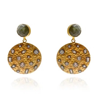 Michael Nash Jewelry Women's Gold / Grey Gold Plated Brass Disk Earrings With Cubic Zirconia Embellishments In Multi
