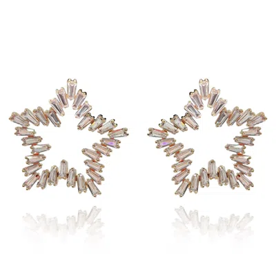 Michael Nash Jewelry Women's Gold / Neutrals Star Crystal Baguette Earrings Set In Gold Plate