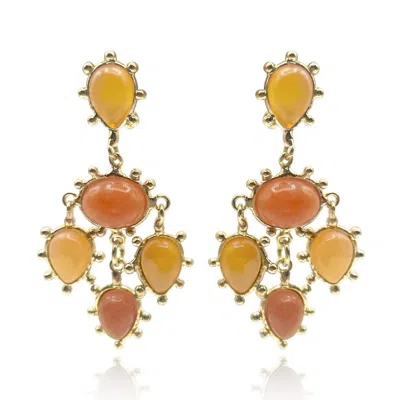 Michael Nash Jewelry Women's Gold / Orange Clip On Earrings With Lemon Onyx And Aventurine Pear And Oval Drops In Multi