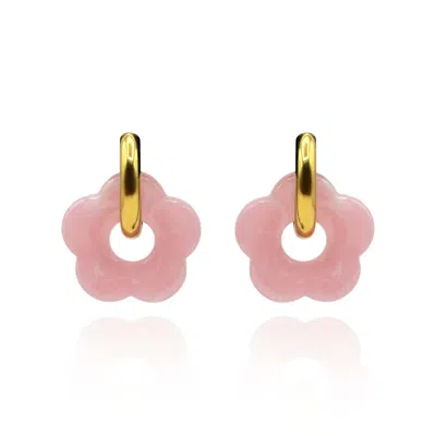 Michael Nash Jewelry Women's Gold / Pink / Purple Rose Quartz Resin Floral Drops On Gold Hoops
