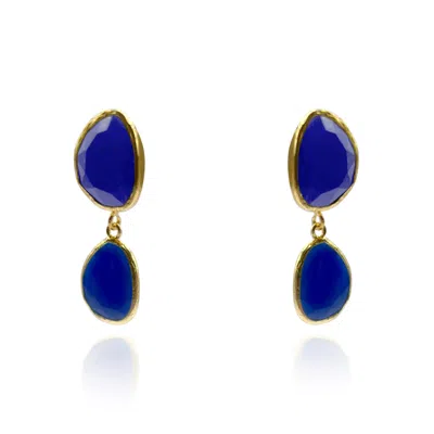 Michael Nash Jewelry Women's Gold Plated Brass Blue Cat's Eye Drop Earrings