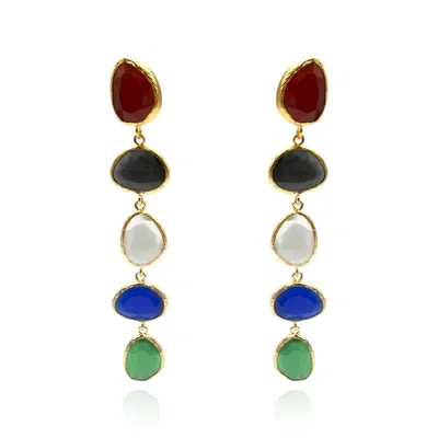 Michael Nash Jewelry Women's Gold Plated Brass Drop Earrings With Multi-color Cat's Eye In Yellow