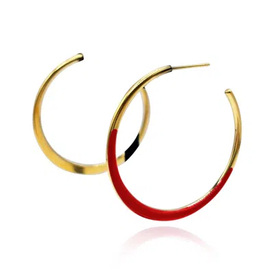 Michael Nash Jewelry Women's Gold / Red Gold And Red Enamel Hoop Earrings