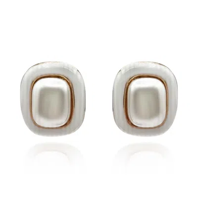 Michael Nash Jewelry Women's Gold / White Belle White Enamel And Pearl Clip On Earrings In Multi