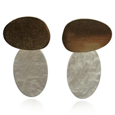 Michael Nash Jewelry Women's Gold / White Chiara Worn Gold And Mother Of Pearl Pierced Resin Drop Earrings In Multi