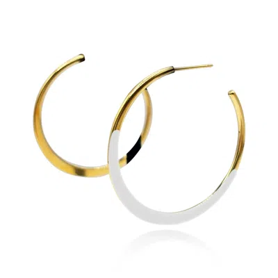 Michael Nash Jewelry Women's Gold / White Gold And White Enamel Hoop Earrings In Multi