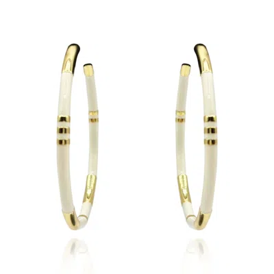 Michael Nash Jewelry Women's Gold / White White And Gold Stripe Hoop Eaarings
