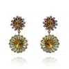 Michael Nash Jewelry Women's Gold / Yellow / Neutrals Clip On Drop Earrings With Floral Crystal And Yellow Diamonds In Gold