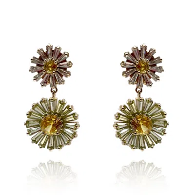 Michael Nash Jewelry Women's Gold / Yellow / Neutrals Clip On Drop Earrings With Floral Crystal And Yellow Diamonds